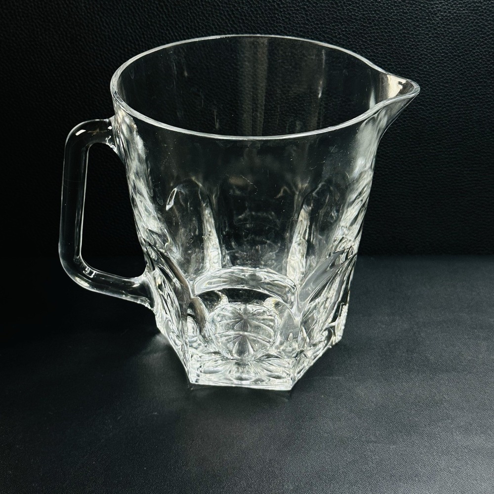 Vtg Heavy Clear Glass Paneled Pitcher 6 Panels Heavy bottom France 6.75" - Picture 9 of 10